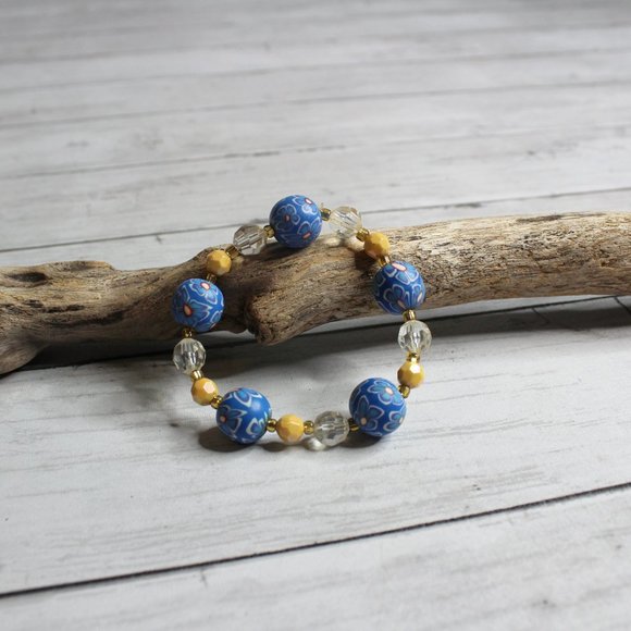 Handcrafted Women's Beaded Elastic Stretch Bracelet Artisan Jewelry - Picture 1 of 6